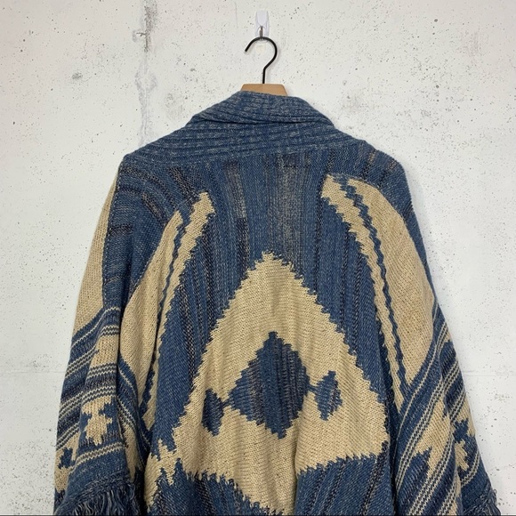Lauren Ralph Lauren Vintage Aztec Knitted Wool Linen Blend Poncho Shawl Cardigan - Picture 10 of 16